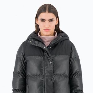 NEW Champion OVERSIZED Black FAUX LEATHER DETAIL HOODED PADDED JACKET Sz. XS